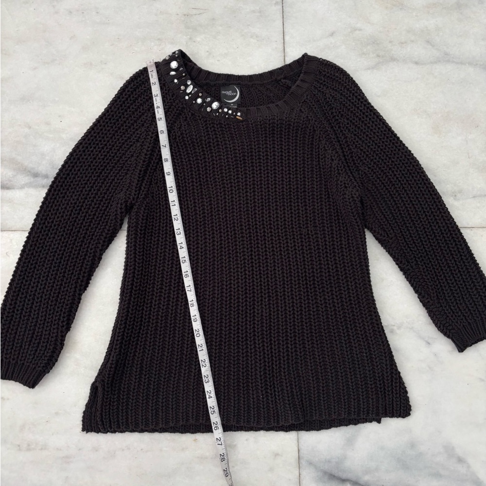 August Moon Sweater Black Embellished Open Chunky Knit Cotton Blend Women Medium - Picture 5 of 9